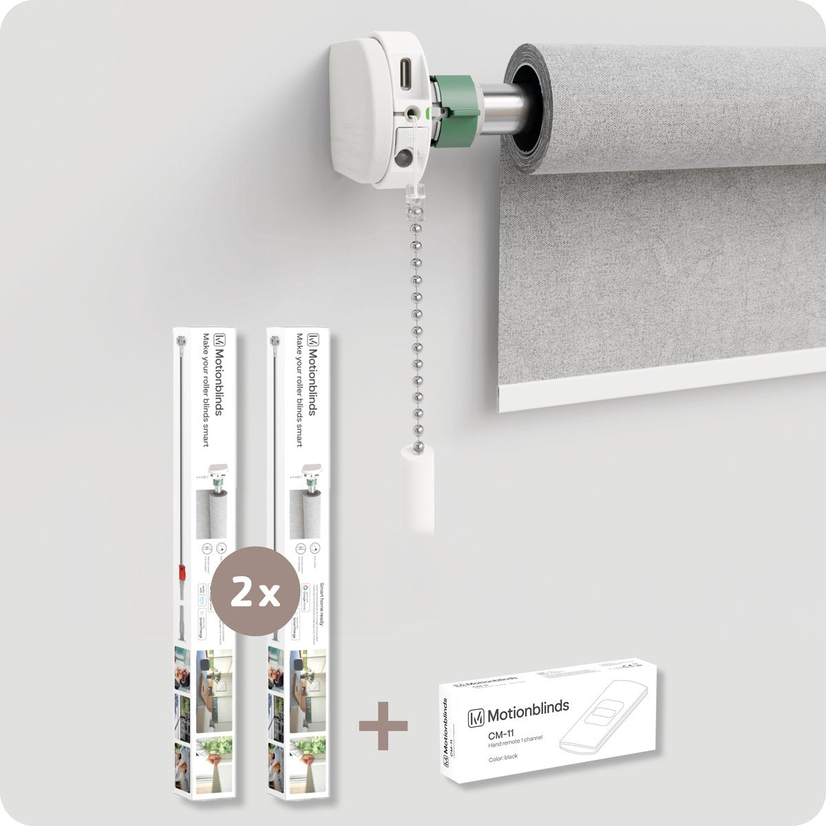 Motionblinds Upgrade-Kit – intelligente Rollos – universeller Vorhangmotor – elektrisches Rollo – automatisches Rollo – 2er-Pack – Fernbedienung – Weiß