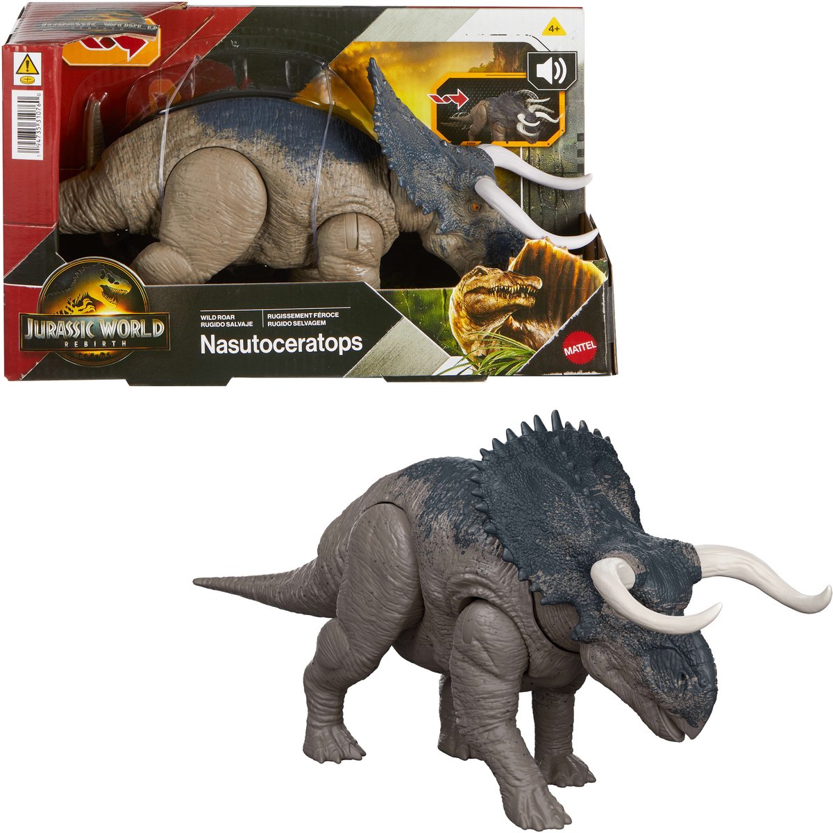 Mattel Dinosaurier-Spielzeugfigur Jurassic World Wild Roar Nasutoceratops.