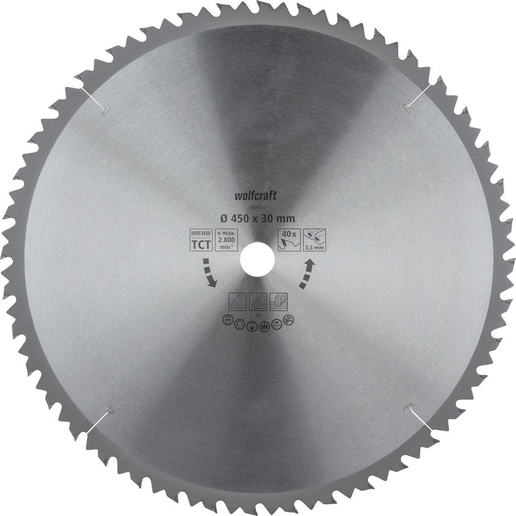 Wolfcraft - Säge-Tischkreissägeblatt 450x30mm - 40 Zähne - Sägeblatt für Tischkreissäge - Braune Serie - 6595000