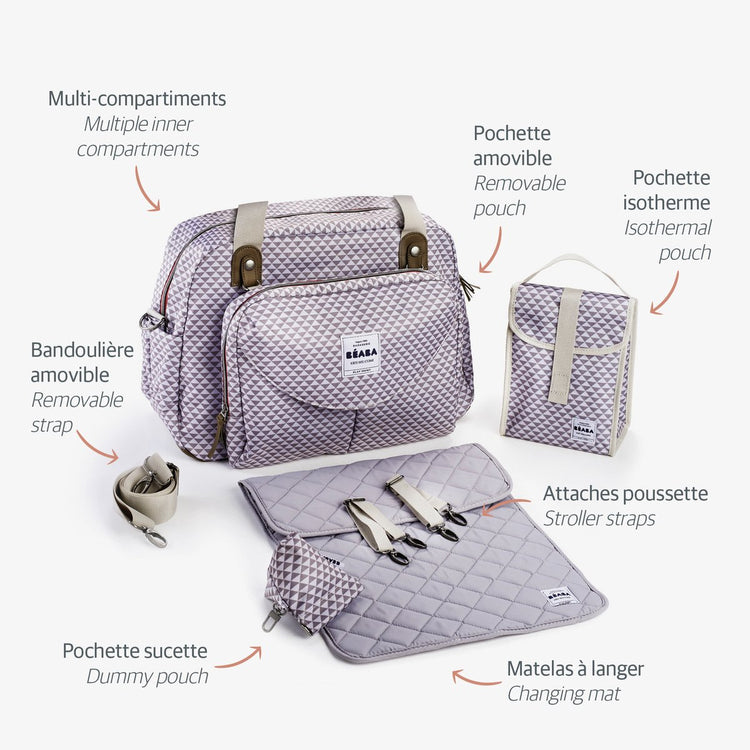 Béaba modulare Wickeltasche – großes Fassungsvermögen – mit Wickelunterlage und isothermischer Tasche – integriertes Kinderwagen-Befestigungssystem