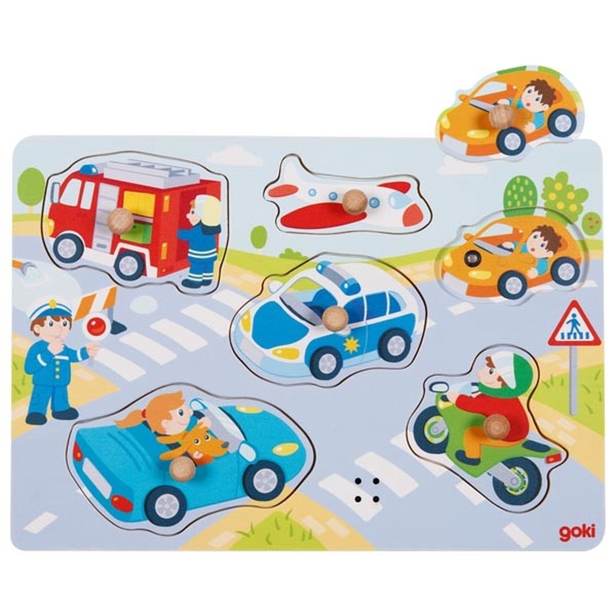 GOKI -Holzstud -Puzzle Fahrzeuge mit Klang, 6..
