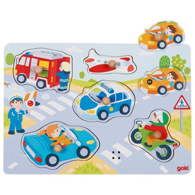 GOKI -Holzstud -Puzzle Fahrzeuge mit Klang, 6..