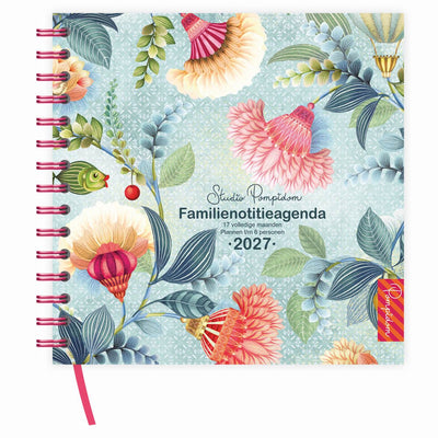 Comello Studio Pompidom 17-monatige Familiennotiz-Agenda für 6 Personen. (Hardcover) Blumenballon 2027