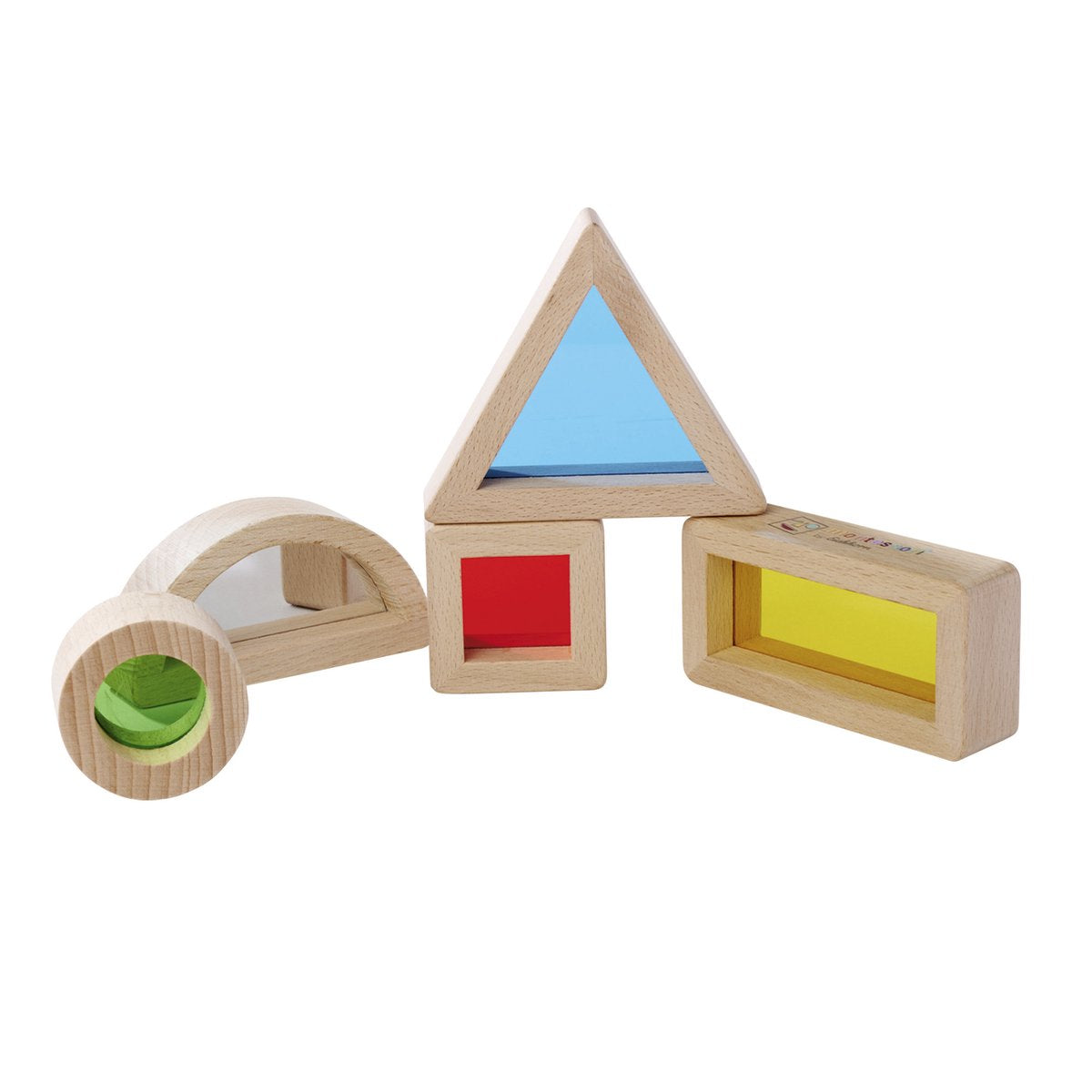 Eichhorn – Bausteine aus Holz mit Acrylglas – Montessori-Spielzeug – verschiedene Formen und Farben – Bogen mit Spiegel, Dreieck, Rechteck, Quadrat und Kreis – Augen-Hand-Koordination – Entwicklungsspielzeug – Baby, Kleinkind