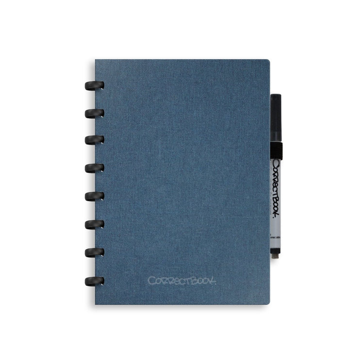 Correctbook a5 löschbares Notizbuch – Leinen-Hardcover – wiederverwendbares Notizbuch – stahlblau – blanko – inklusive Stiftwischtuch – kann mit zusätzlichen Seiten ergänzt werden