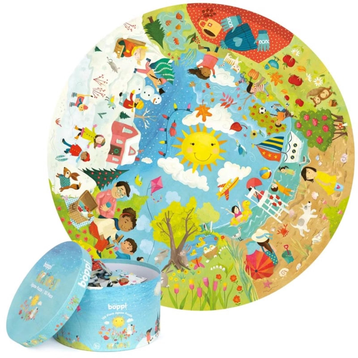 Boppi Vier Jahreszeiten – rundes Puzzle – 150 Teile – 58 cm Durchmesser – hergestellt aus 3-lagigem Recyclingkarton