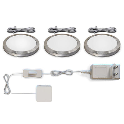 B.K. Leuchte - Untertischbeleuchtung - Küchenbeleuchtung - 3.000 K - 170 lm - ø5,9 cm - Silber - 3er-Set