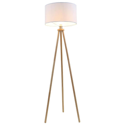Briloner – Stehlampe Scandi – Stoff und Holz – Wohnzimmerlampe – weiße Stehlampe – E27-Fassung – H: 148 cm – ø45,5 cm