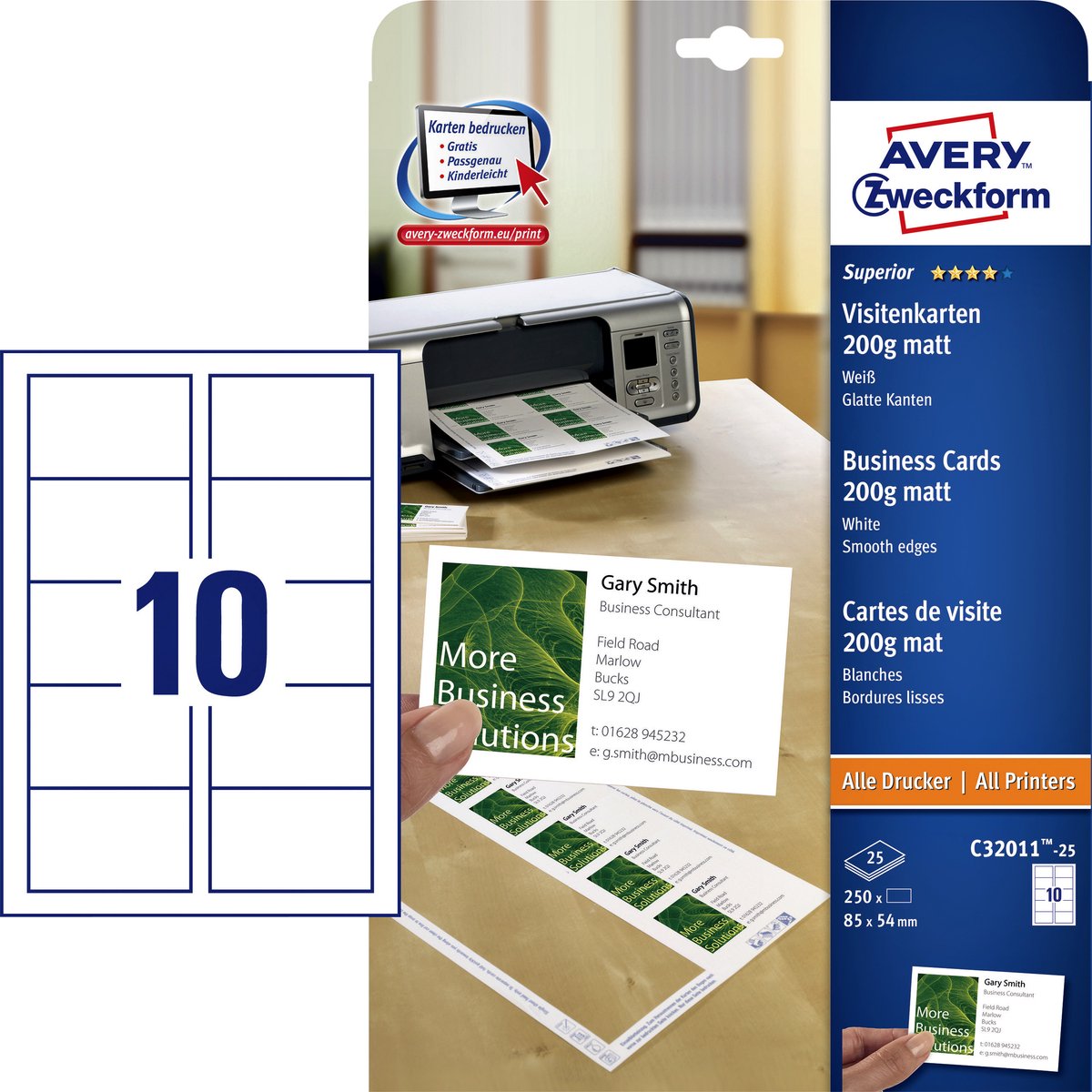 Avery Visitenkarten, schnell reinigend, 200 g m²