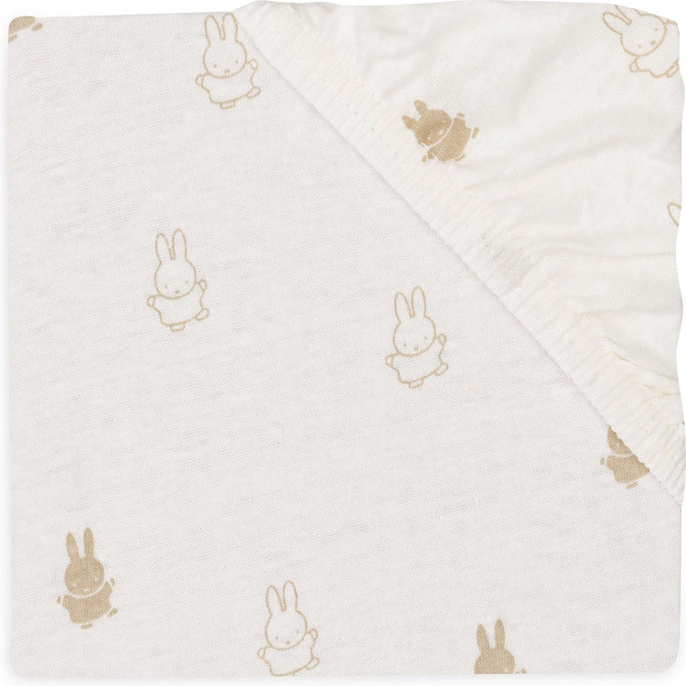 Jollein x Miffy – Spannbetttuch Jersey 60x120cm – Wiege, Bett, Babybett – Happy Miffy – Nougat