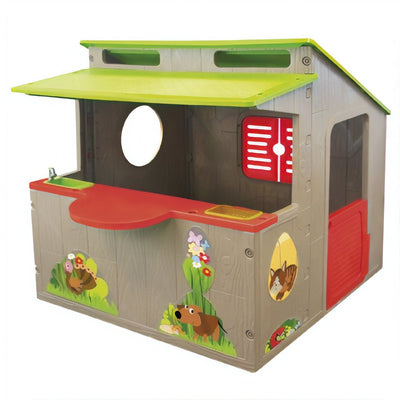 Paradiso Toys Kiosk Speelhuis 139 x 118 cm braunes Grün Rot