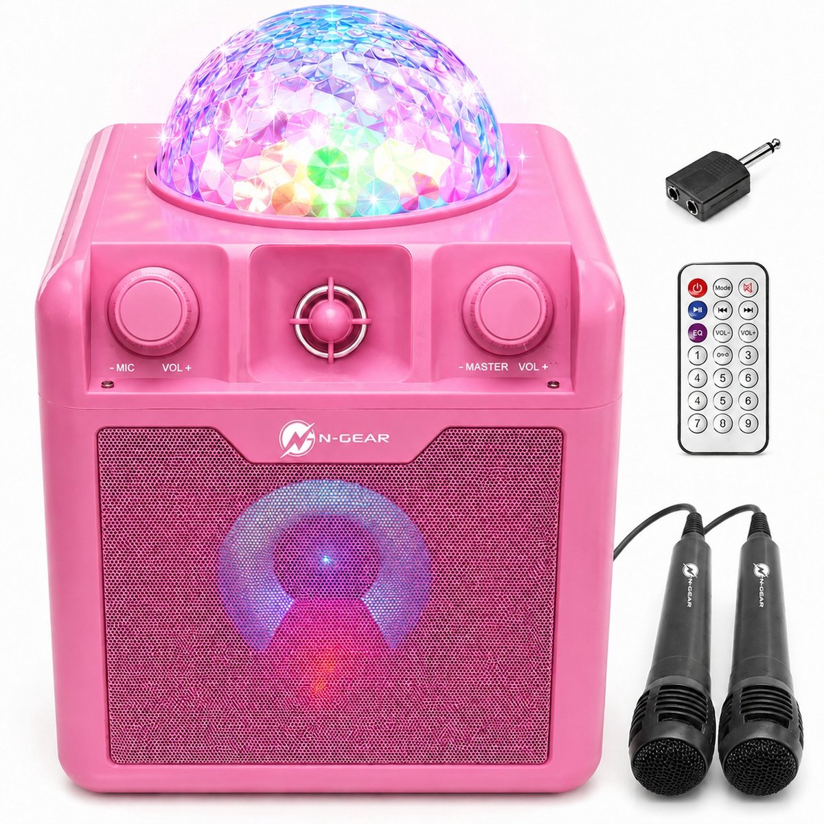 N-Gear Disco Block 410 – Bluetooth-Lautsprecher – Karaoke-Set – Partybox mit 2 Mikrofonen – Pink