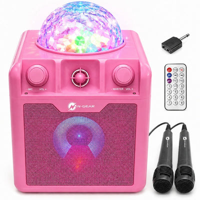 N-Gear Disco Block 410 – Bluetooth-Lautsprecher – Karaoke-Set – Partybox mit 2 Mikrofonen – Pink