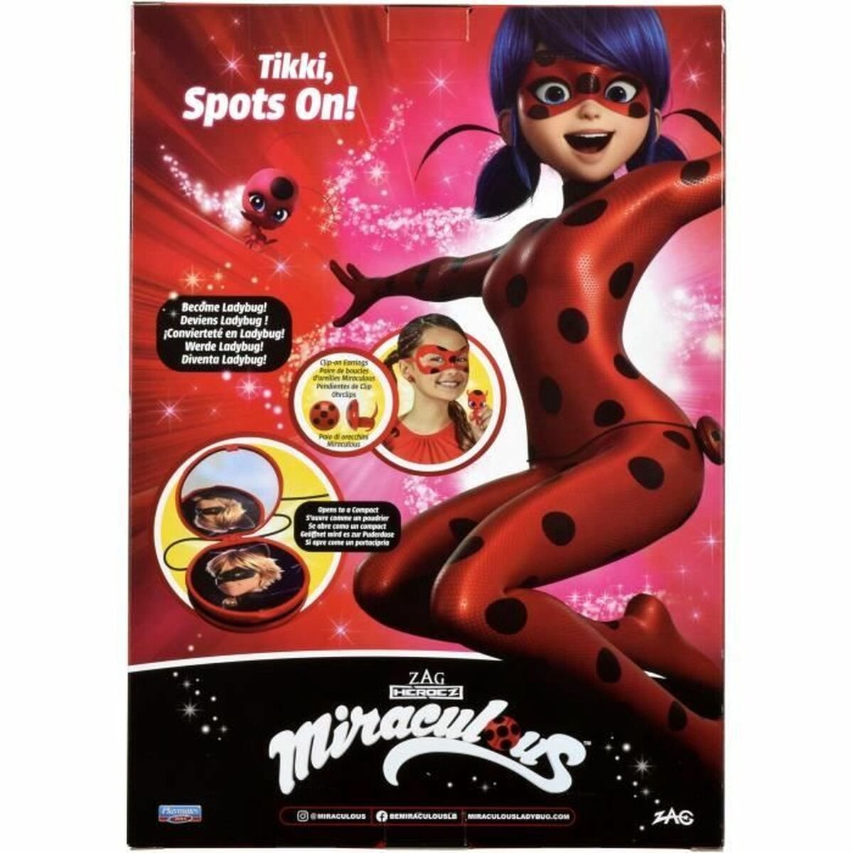Bandai – Miraculous Ladybug – Verwandlungsset – Marienkäfer-Kostüm – Yoyo-Spiegelmaske, Kwami-Tikki-Ohrringe – Miraculous-Kostüm und Zubehör – Kinderspielzeug 4+ – P50604
