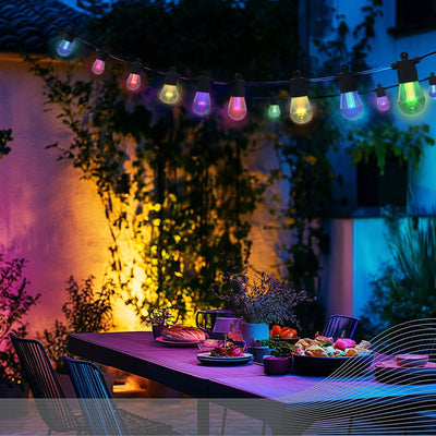 Calex intelligentes Außenlichtkabel – 13 m – Lichterkette für den Außenbereich – Gartenbeleuchtung – 15 Glühbirnen