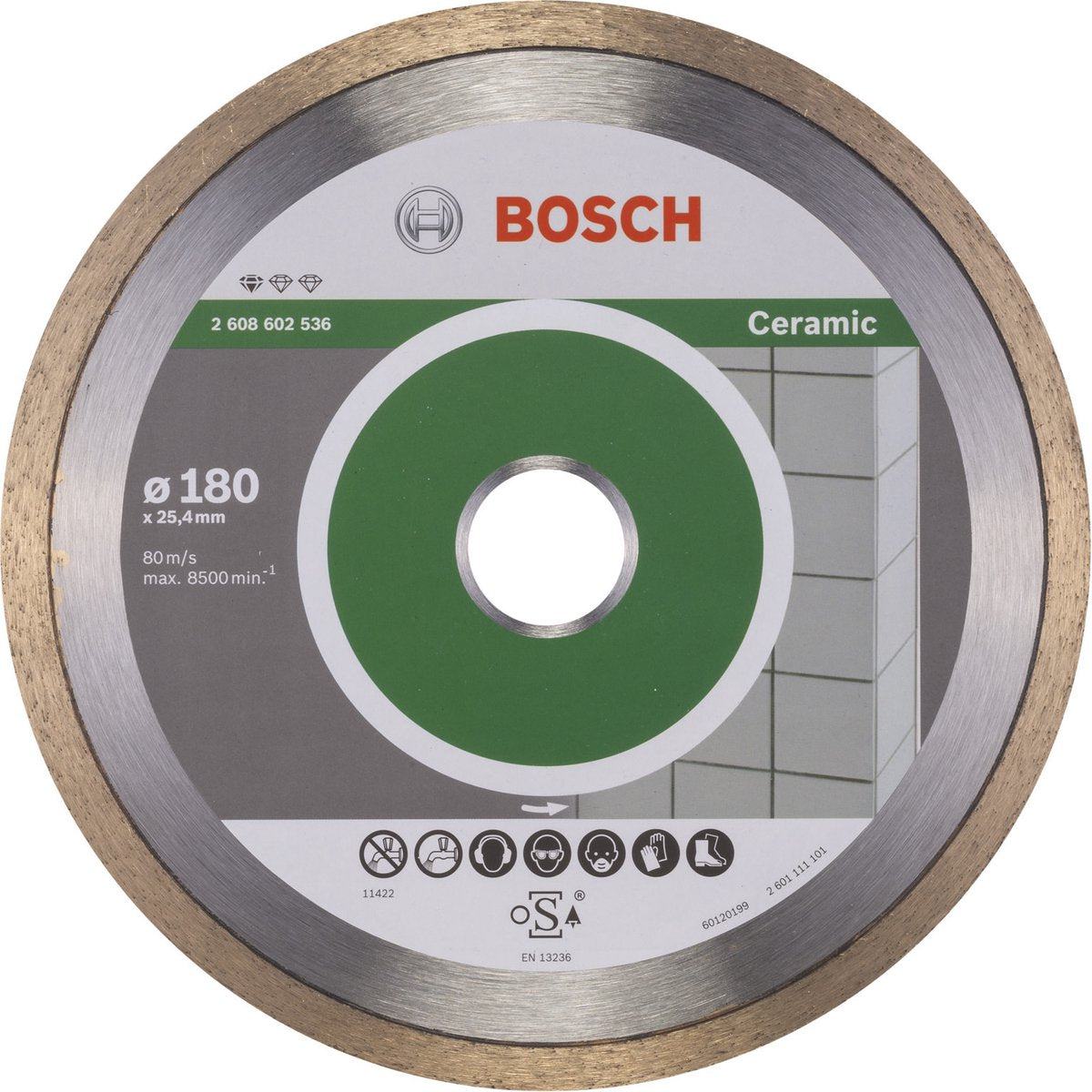 Bosch - Diamanttrennscheibe Standard für Keramik 180 x 25,40 x 1,6 x 7 mm