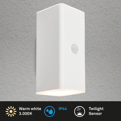 Briloner - Lampe d'extérieur - Kuni - Bewegungsmelder - Dämmerungssensor - Akku - Aufladung über USB - Spritzwasserschutz - 15,5 x 6,5 x 8,5 cm - Weiß