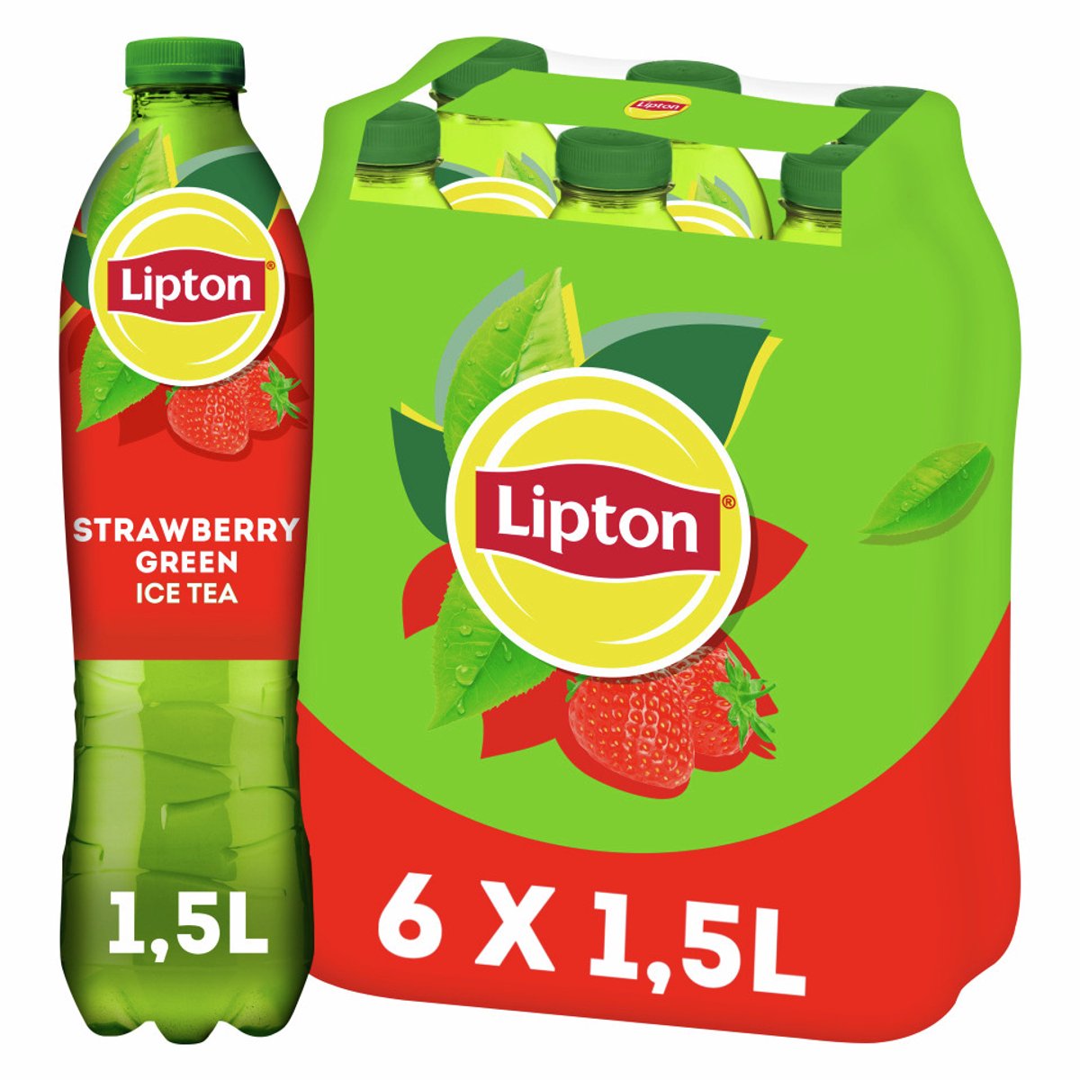 Lipton Eistee grüne Flasche – Erdbeere – zuckerarm – 6 x 1500 ml – Vorteilspack