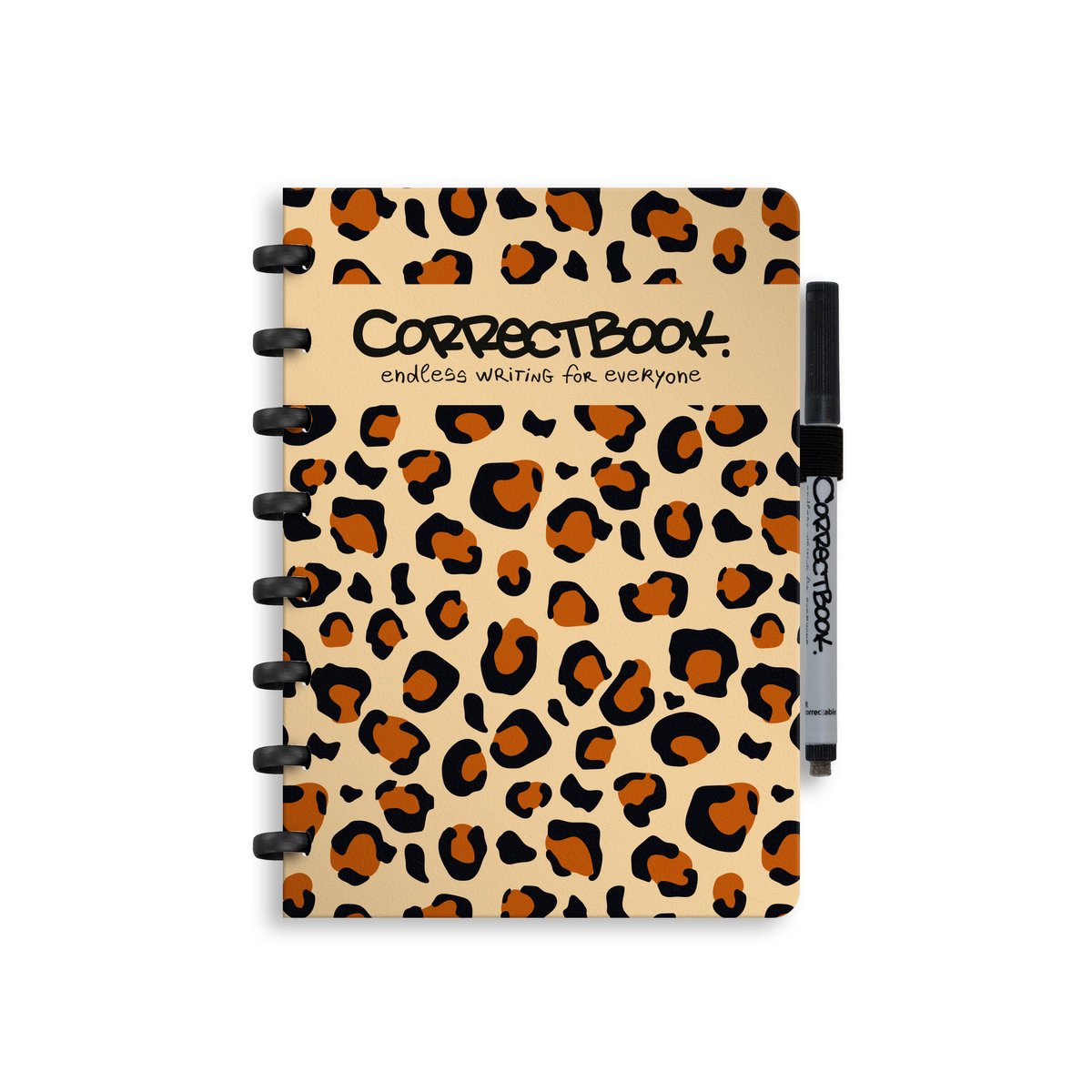 Correctbook A5 löschbares Notizbuch – kraftvoller Leopard – liniert – wiederverwendbares Notizbuch – inklusive Stiftwischtuch – kann mit zusätzlichen Seiten ergänzt werden