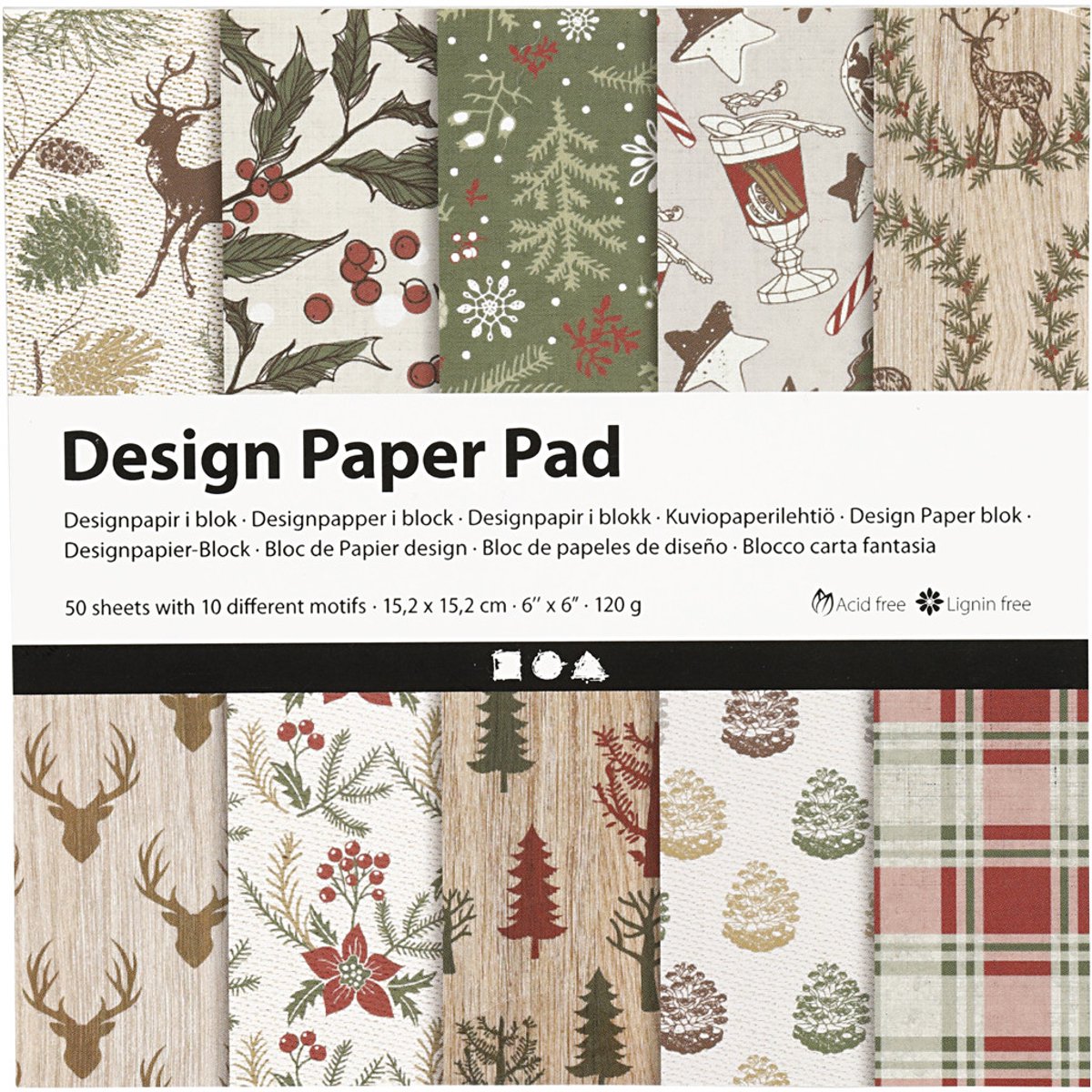 Creativ Company Design-Papierblock, Blatt 15,2 x 15,2 cm, 120 g, braun, rot, 50 Blatt 1 Box