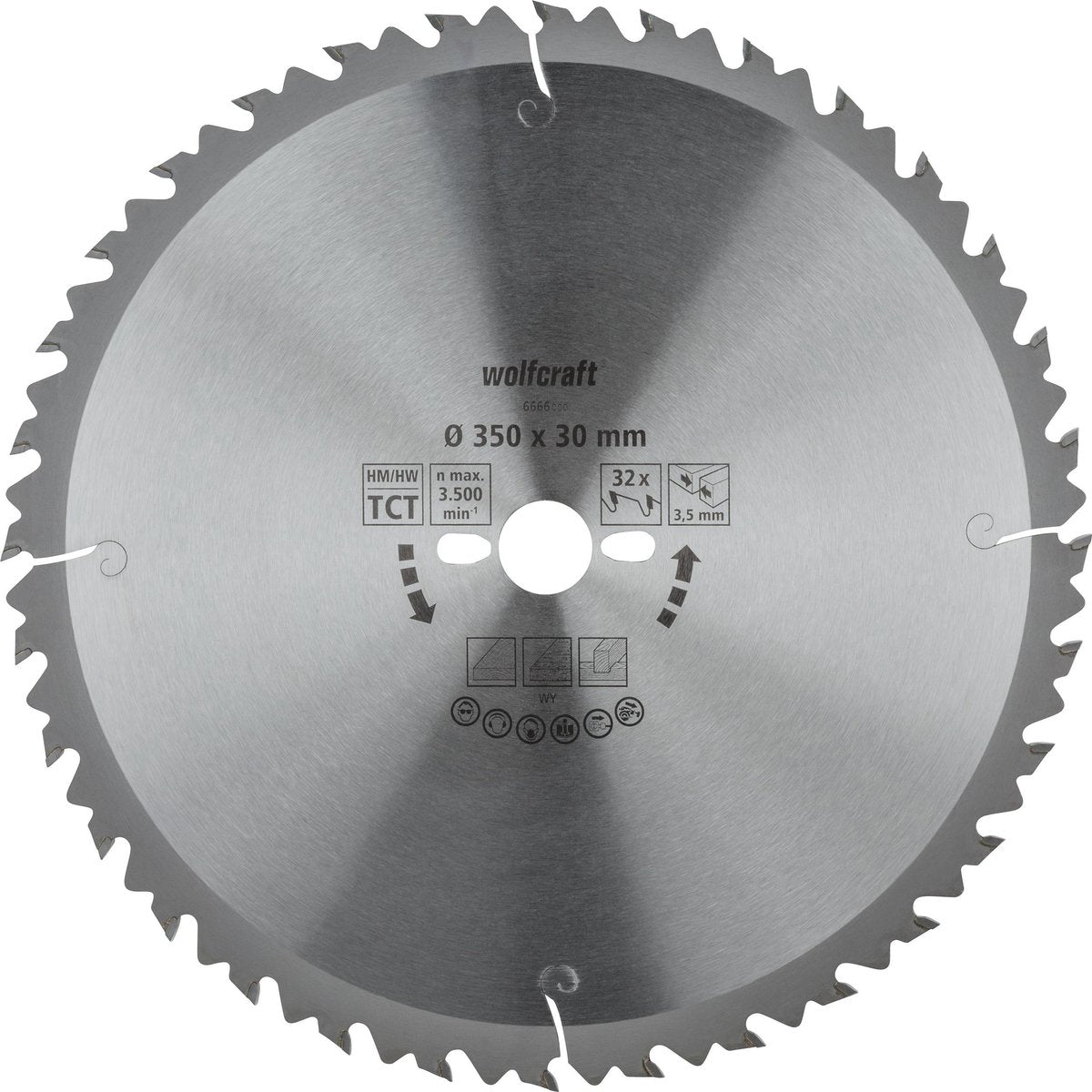 Wolfcraft - Säge-Tischkreissägeblatt 350x30mm - 32 Zähne - Sägeblatt für Tischkreissäge - Serie grün - 6666000