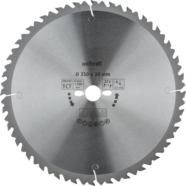 Wolfcraft - Säge-Tischkreissägeblatt 350x30mm - 32 Zähne - Sägeblatt für Tischkreissäge - Serie grün - 6666000