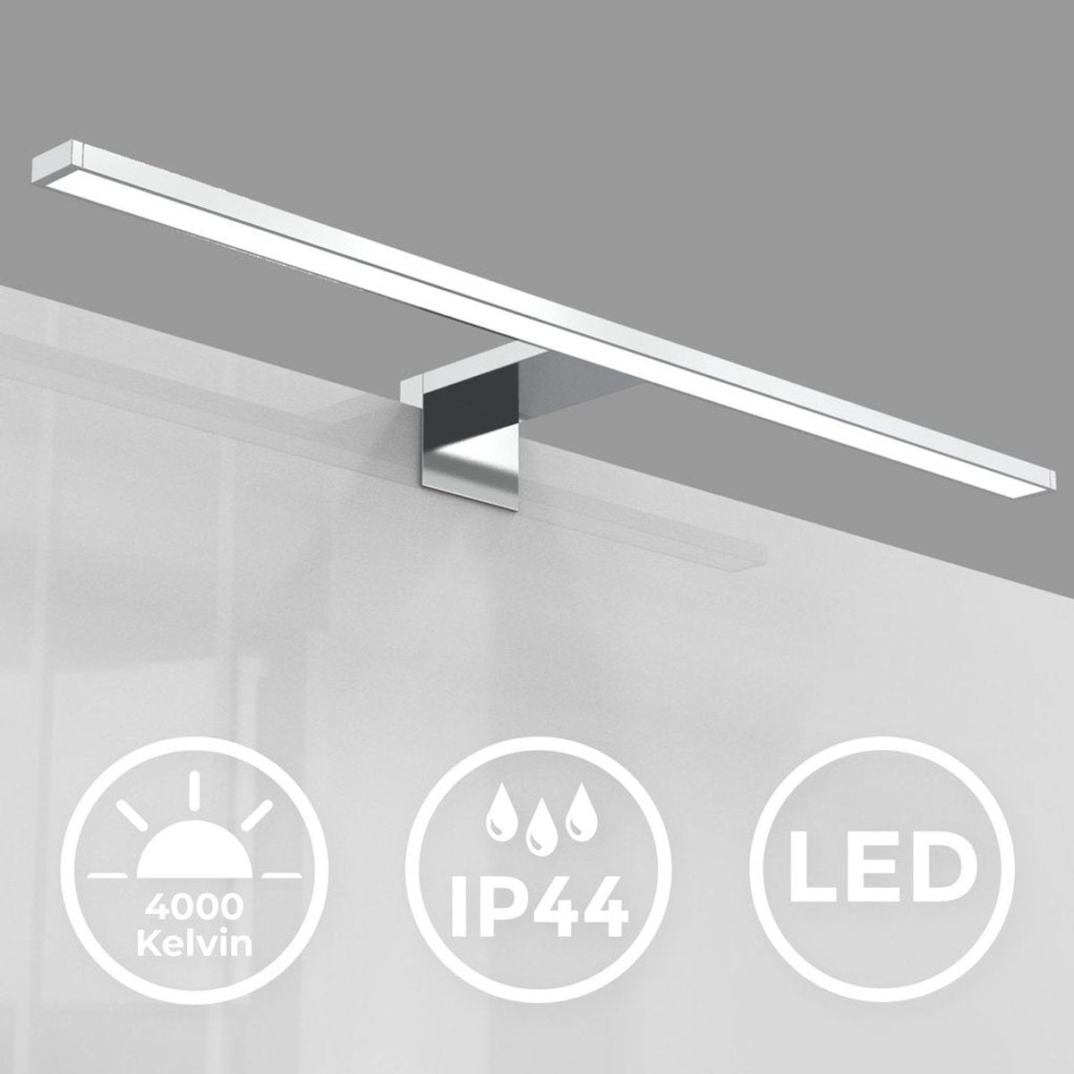B.k.licht – LED-Spiegelleuchte – Wandleuchte mit Chromfarbe – Badezimmerbeleuchtung – L: 60 cm – IP44 – 4.000 K – 8 W