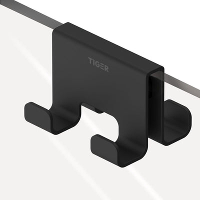 Tiger Caddy – Handtuchhaken für Duschkabine – Glasplattenstärke 6–8 mm – 3,5 x 7 x 5 cm – doppelt – Schwarz
