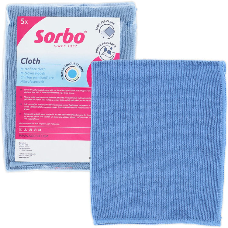 Sorbo Profi-Mikrofasertücher – Blau – 30 x 40 cm – streifenfreie, fettfreie Reinigung – langlebige Reinigungstücher – 5er-Set