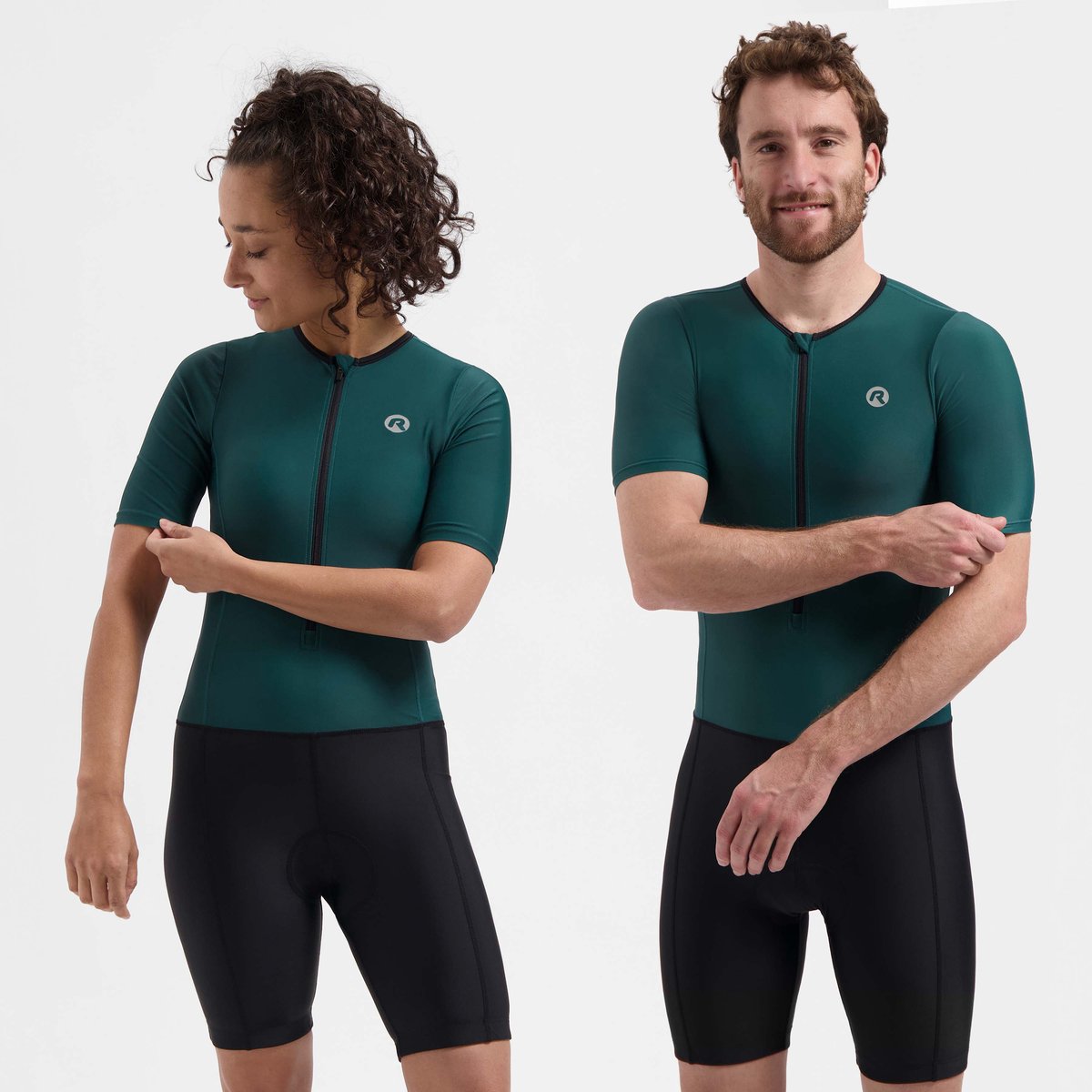 Rogelli Florida Trisuit mit kurzen Ärmeln – Triathlonanzug für Damen und Herren – atmungsaktiv, schnell trocknend – Schwarz-Petrol – Größe M