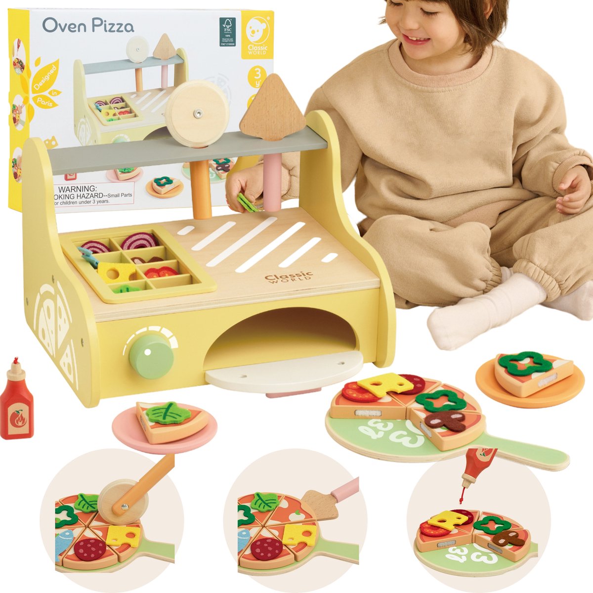 Klassiker World World Wooden Pizza Ofen Play Set, 7dlg.