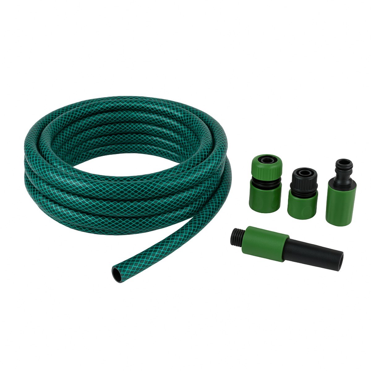 Kinzo Gartenschlauch-Set 30 Meter – Wasserschlauch 14 mm (1 2) max. 6bar - mit 3 Kupplungen und 1 Düse - geeignet für Gartensprinkler - grün
