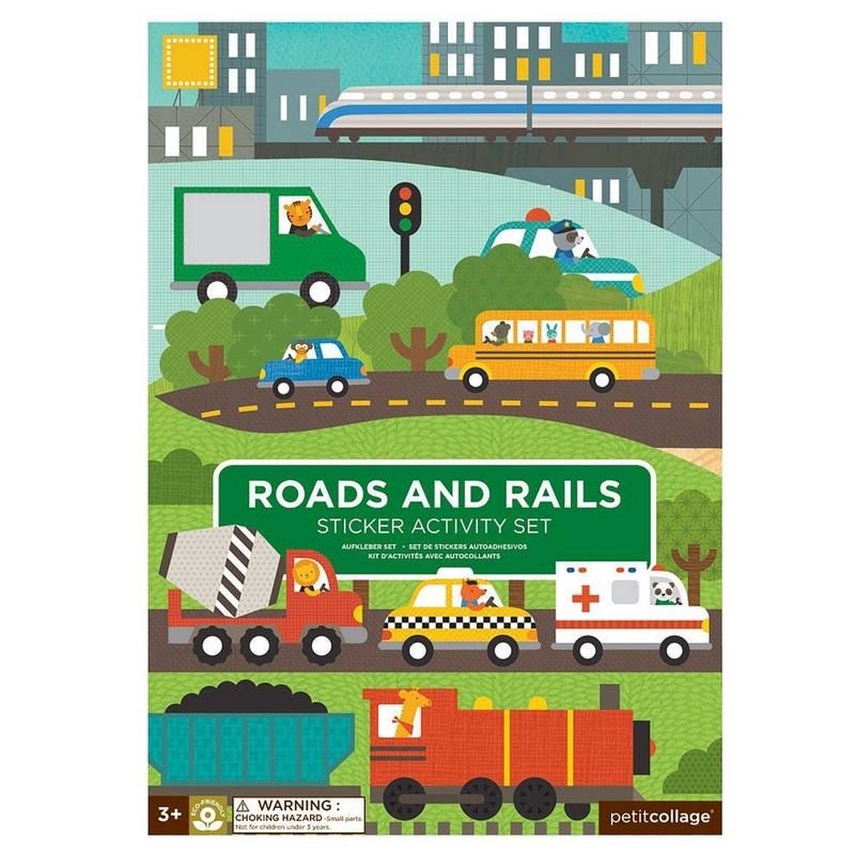 Kleines Collage-Stickerbuch – Straßen, Schienen |