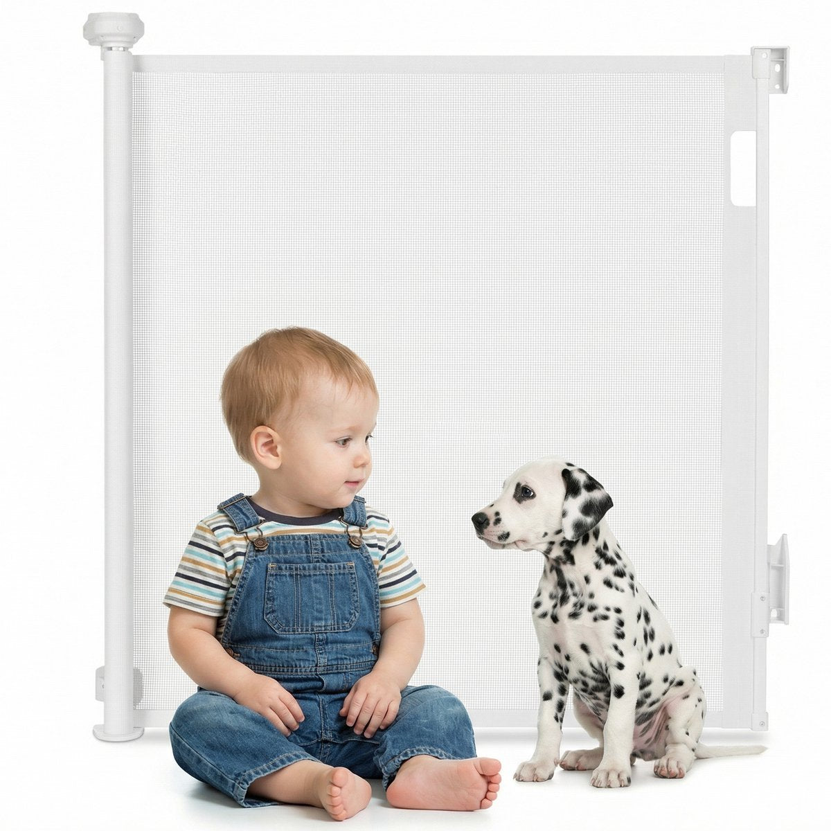 Treppenrollgitter Lionelo Thea bis 140 cm – ohne Schwelle – Doppelverriegelung – UV-beständig – Anzeige für Verriegelung – 3 Befestigungsclips – Schutzgitter für Kinder und Haustiere – für drinnen und draußen – EN 1930:2011