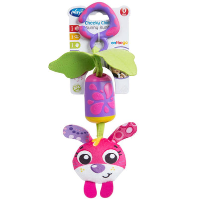 Playgro Cheeky Chime Sunny Bunny – Hängespielzeug – Kinderwagenspielzeug – Babyspielzeug – Babyspielzeug mit Sound – Kinderwagenzubehör – Buggy-Zubehör – Lernspielzeug – Stofftier – Babyspielzeug mit Musik