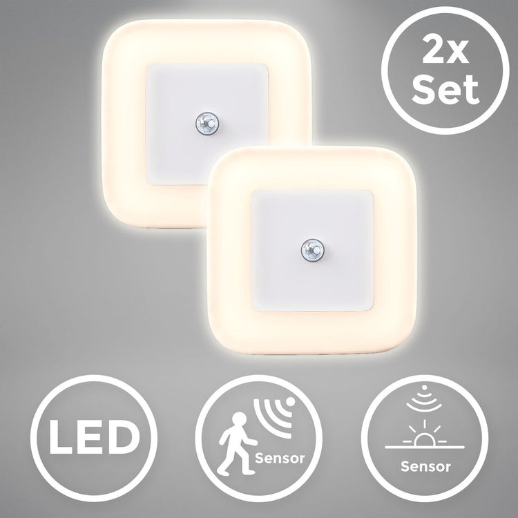 B.k.licht - LED-Steckerlampe - 2er-Set - Nachtlicht mit Bewegungssensor - mit Fassung - Weiß