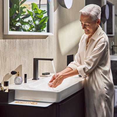 Hansgrohe tecturis e – Waschtischarmatur – 2-Loch – Kaltstart energiesparend – mit Ablaufgarnitur – 150 mm Größe – Chrom