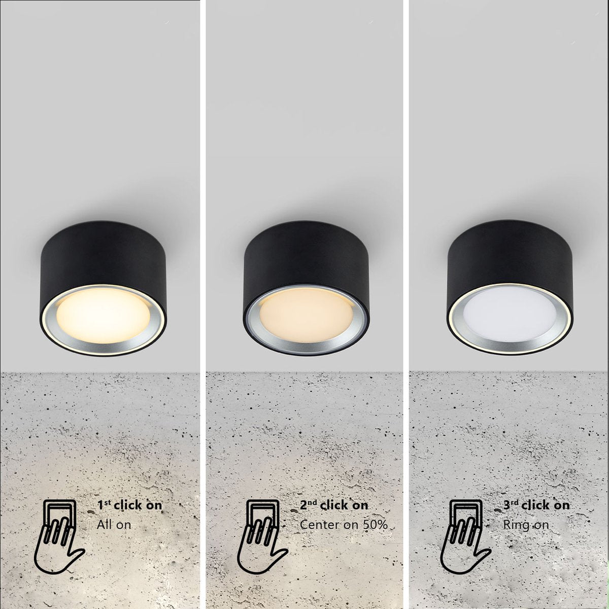 Nordlux Fallon Aufbau-Downlight – 3-Stufen-Moodmaker™-Dimmung – schwarzer Stahl