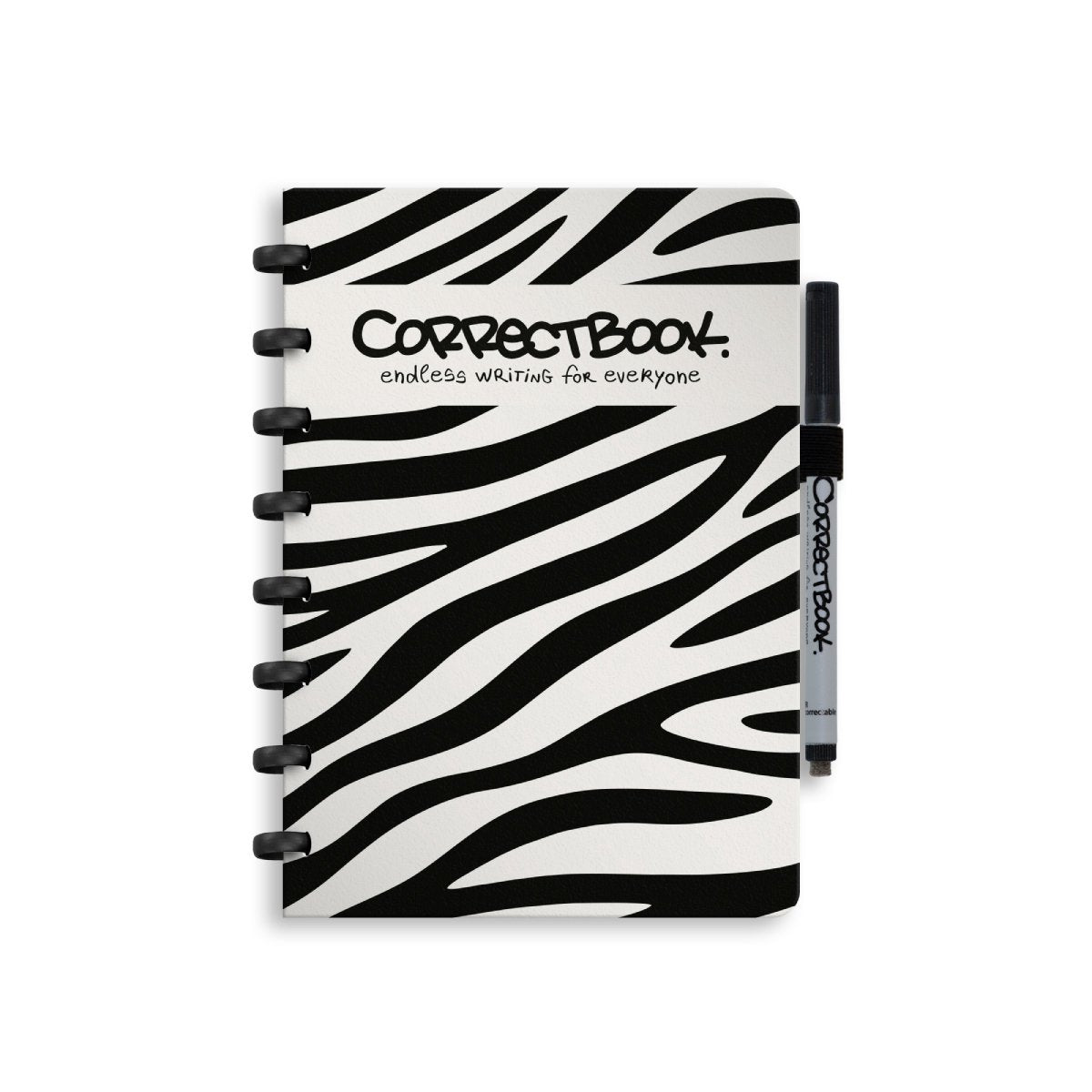 Correctbook A5 löschbares Notizbuch – gutes Zebra – blanko – wiederverwendbares Notizbuch – inklusive Stiftwischtuch – kann mit zusätzlichen Seiten ergänzt werden