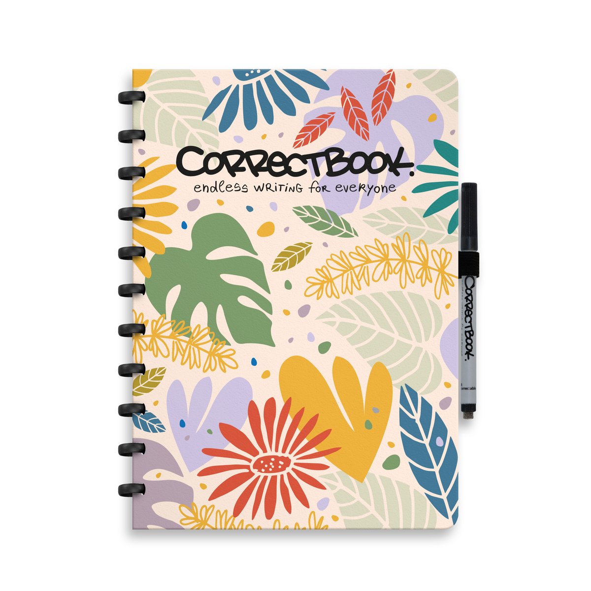 Correctbook A4 löschbares Notizbuch – botanische Schönheit – liniert – wiederverwendbares Notizbuch – inklusive Stiftwischtuch – kann mit zusätzlichen Seiten ergänzt werden