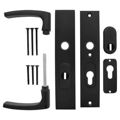 Starx Türgriff auf Schild - Schwarz - Aluminium - - Türgriff auf SKG*** mit Kernzugschutz 195x50mm PC55 72 Schwarz