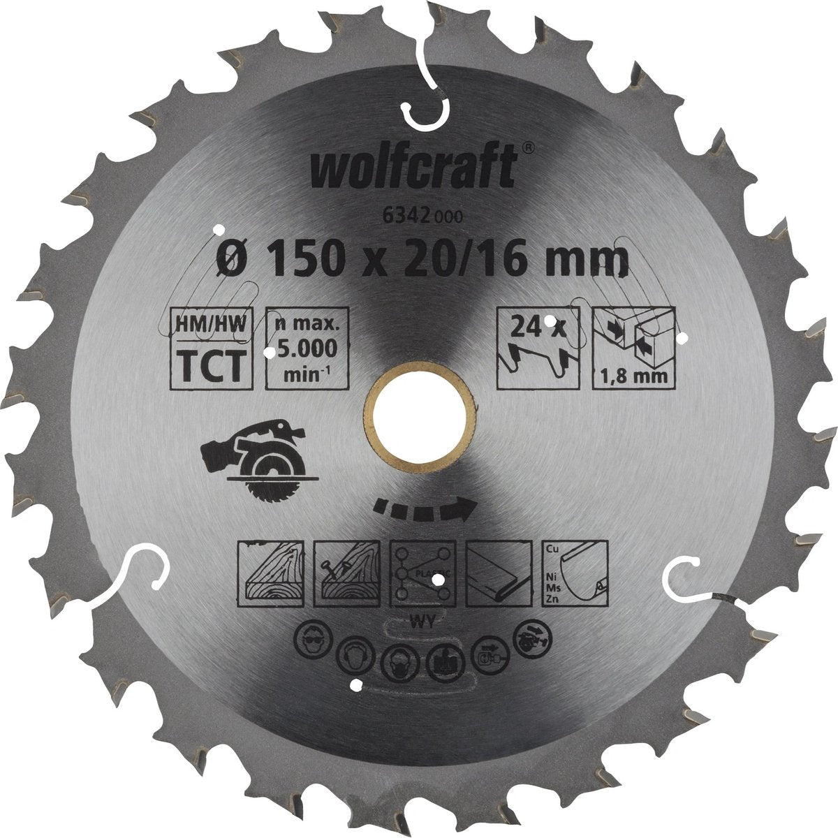 Wolfcraft - Kreissägeblatt 150 mm - 24 Zähne - 20 16 mm Bohrung - für Kreissäge - 6342000