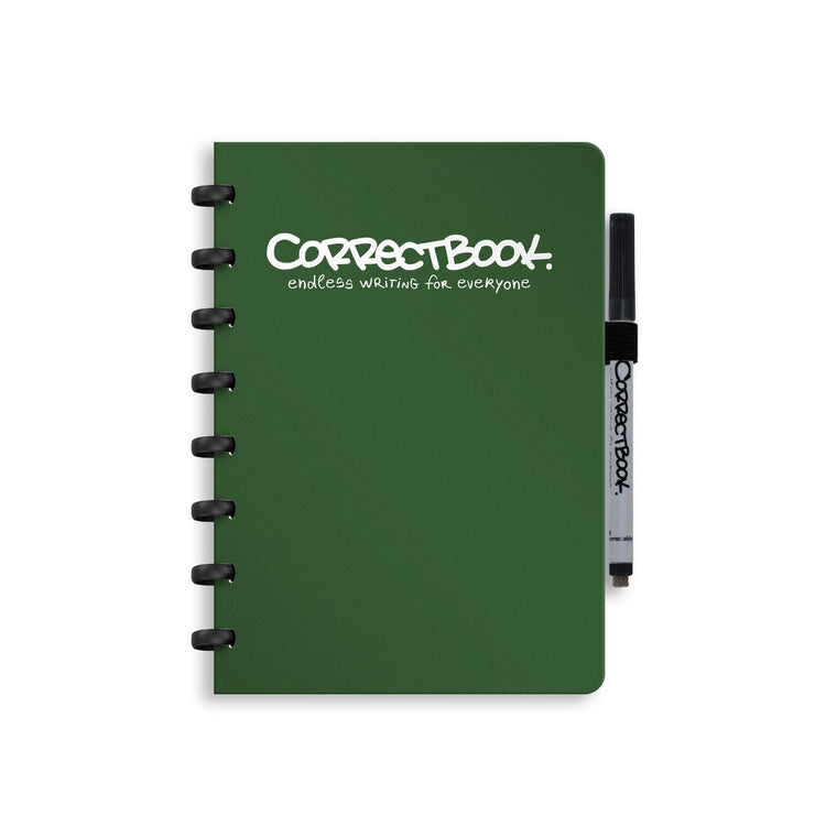 Correctbook a5 löschbares Notizbuch – Waldgrün – blanko – wiederverwendbares Notizbuch – inklusive Stiftwischtuch – kann mit zusätzlichen Seiten ergänzt werden