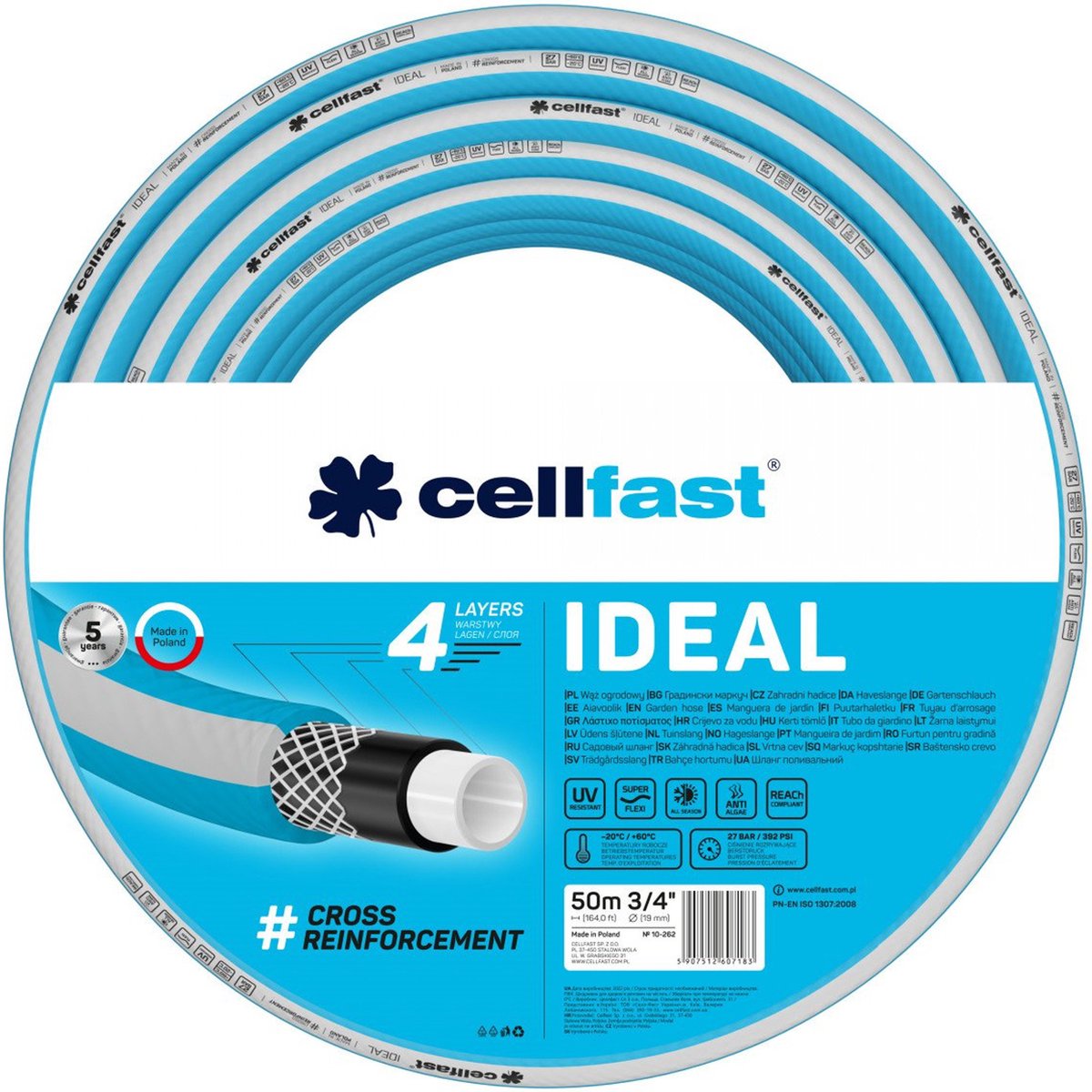 Cellfast Ideal – Gartenschlauch 4 Lagen – 3 4 – 50 m – blau
