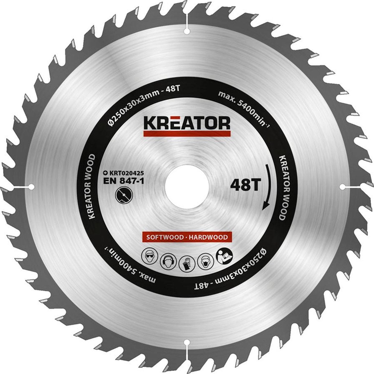 Kreator krt020425 Sägeblatt Holz 250 mm – 48t