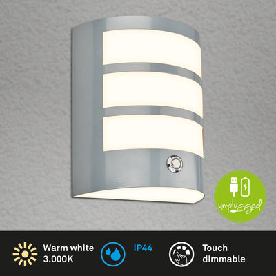 Briloner - LED-Wandleuchte Akku - Touch - Timer - Mattchrom - Wechselakku - Wechselsockel - 18 x 15 x 7 cm - Mattchrom