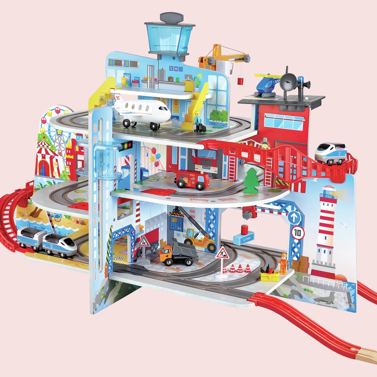 Hape Grand City Set – großes Holzeisenbahnset mit 5 Etagen, 34 Teile, ab 3 Jahren