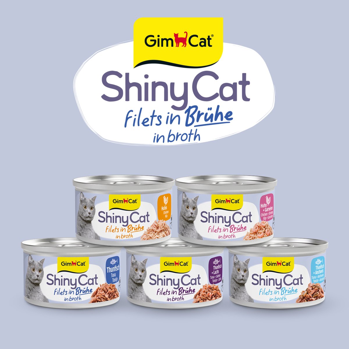 Gimcat 24 x 70 g – Shinycat-Filets in Brühe Huhn + Garnelen
