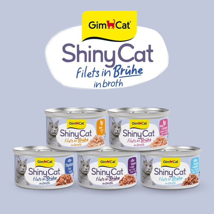 Gimcat 24 x 70 g – Shinycat-Filets in Brühe Huhn + Garnelen