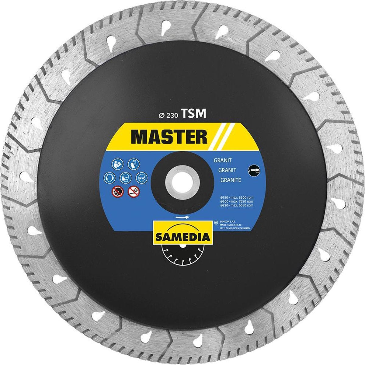 Sameda Diamanttrennscheibe Samedia Master TSM 230xm14 zum Sägen und Schleifen von Granit